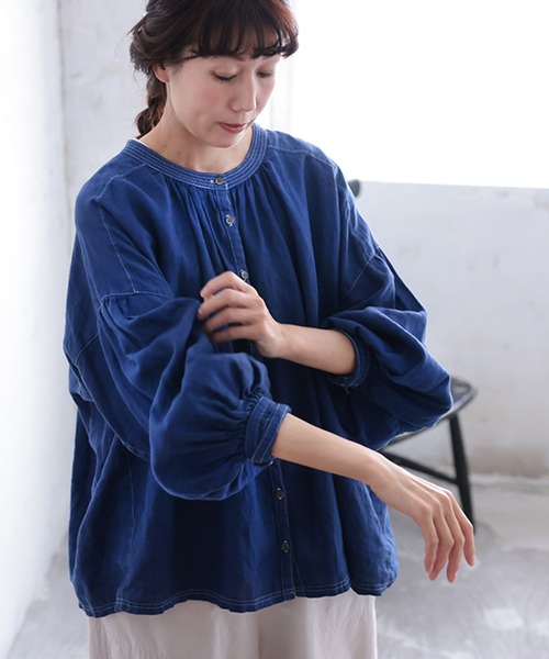 soulberry(ソウルベリー)の「青いリネンのブラウス(シャツ/ブラウス・レディース・ブルー・M/5L/4L/3L/LL/L)」の17枚目の写真