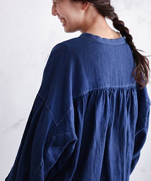 soulberry(ソウルベリー)の「青いリネンのブラウス(シャツ/ブラウス・レディース・ブルー・M/5L/4L/3L/LL/L)」の8枚目の写真