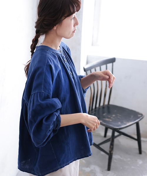soulberry(ソウルベリー)の「青いリネンのブラウス(シャツ/ブラウス・レディース・ブルー・M/5L/4L/3L/LL/L)」の5枚目の写真