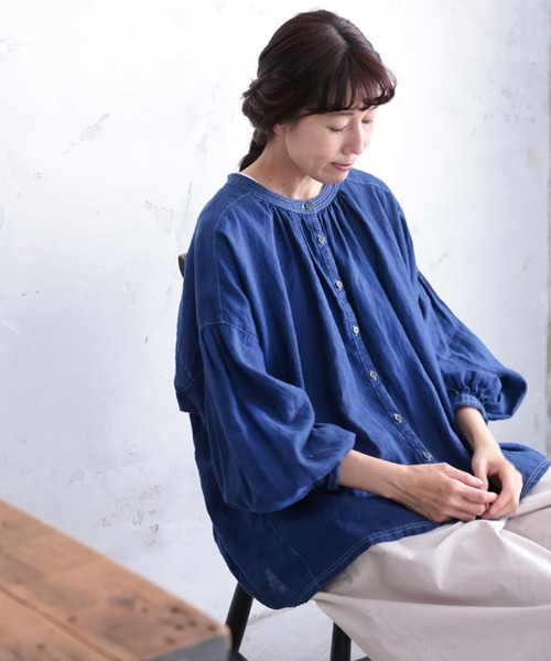 soulberry(ソウルベリー)の「青いリネンのブラウス(シャツ/ブラウス・レディース・ブルー・M/5L/4L/3L/LL/L)」の19枚目の写真
