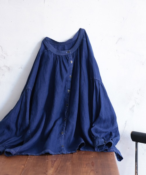 soulberry(ソウルベリー)の「青いリネンのブラウス(シャツ/ブラウス・レディース・ブルー・M/5L/4L/3L/LL/L)」の4枚目の写真