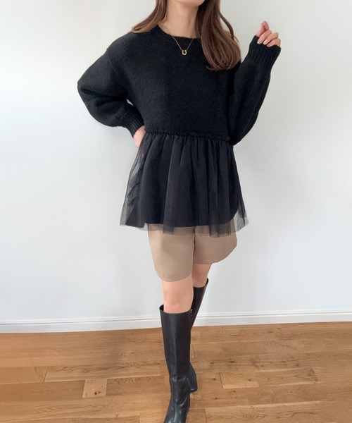 LAUIR(ラウアー)の「裾チュールドッキングニットトップス(ニット/セーター・レディース・ダークブラウン/ブラック/アイボリー・LARGE/MEDIUM)」の8枚目の写真