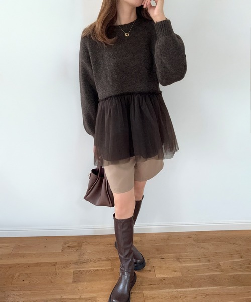 LAUIR(ラウアー)の「裾チュールドッキングニットトップス(ニット/セーター・レディース・ダークブラウン/ブラック/アイボリー・LARGE/MEDIUM)」の20枚目の写真