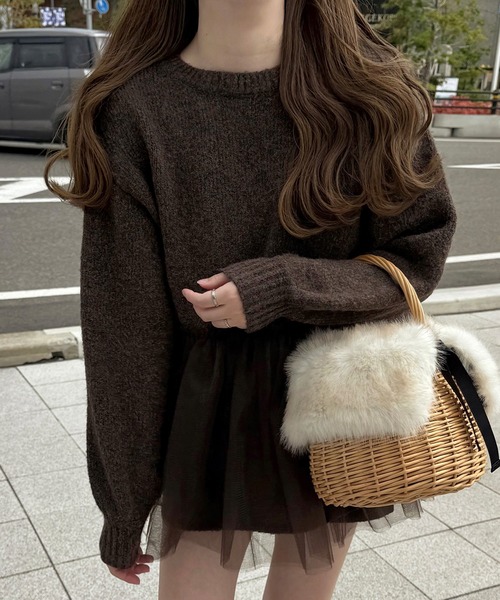 LAUIR(ラウアー)の「裾チュールドッキングニットトップス(ニット/セーター・レディース・ダークブラウン/ブラック/アイボリー・LARGE/MEDIUM)」の16枚目の写真