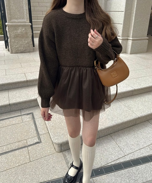 LAUIR(ラウアー)の「裾チュールドッキングニットトップス(ニット/セーター・レディース・ダークブラウン/ブラック/アイボリー・LARGE/MEDIUM)」の17枚目の写真