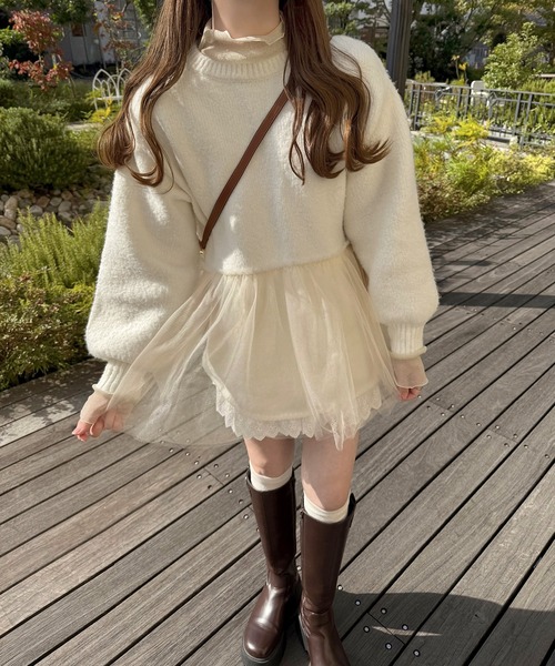 LAUIR(ラウアー)の「裾チュールドッキングニットトップス(ニット/セーター・レディース・ダークブラウン/ブラック/アイボリー・LARGE/MEDIUM)」の11枚目の写真