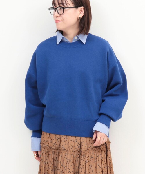 fredy couleur（フレディクルール）の「スウェットライク クルーネックプルオーバーニット（ニット/セーター・レディース・チャコールグレー/オフホワイト/ピンク/ブラウン/ロイヤルブルー・38）」の4枚目の写真