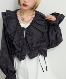 チェックフリルブラウス