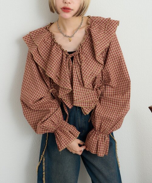 ppc loset♡フリルチェックシャツドレス サイズ34 ppc loset♡フリルチェックシャツドレス サイズ34 フリルシャツ