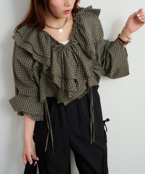 ppc loset♡フリルチェックシャツドレス サイズ34 ppc loset♡フリルチェックシャツドレス サイズ34 ppc loset