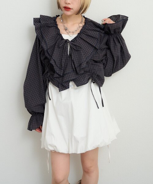 w closet（ダブルクローゼット）の「チェックフリルブラウス（シャツ/ブラウス・レディース・グリーン/レッド/ネイビー・FREE）」の14枚目の写真