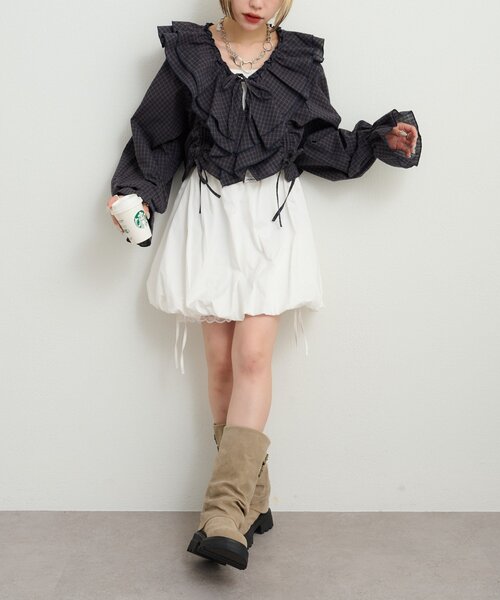 w closet（ダブルクローゼット）の「チェックフリルブラウス（シャツ/ブラウス・レディース・グリーン/レッド/ネイビー・FREE）」の18枚目の写真