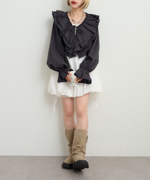 w closet（ダブルクローゼット）の「チェックフリルブラウス（シャツ/ブラウス・レディース・グリーン/レッド/ネイビー・FREE）」の19枚目の写真