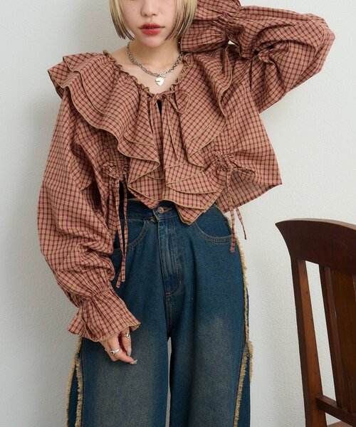 チェックフリルブラウス（シャツ/ブラウス）｜w closet（ダブル