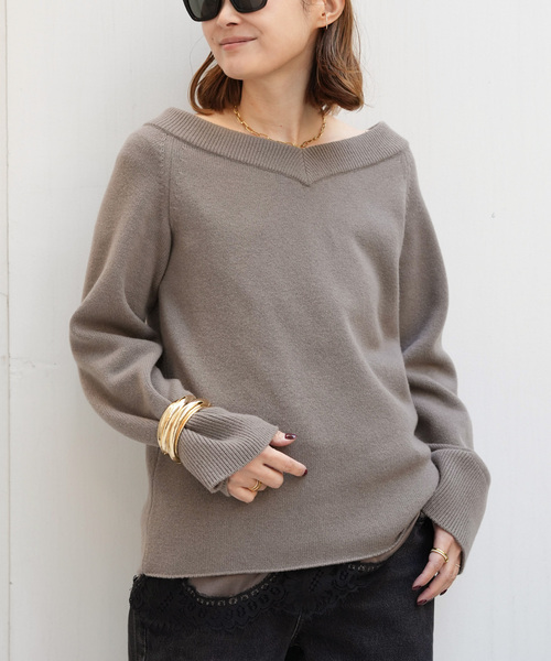 Deuxieme Classe（ドゥーズィエムクラス）の「*ミドルゲージ Vネック ニット（ニット/セーター・レディース・モカ/ベージュ/ブラック・FREE）」の3枚目の写真