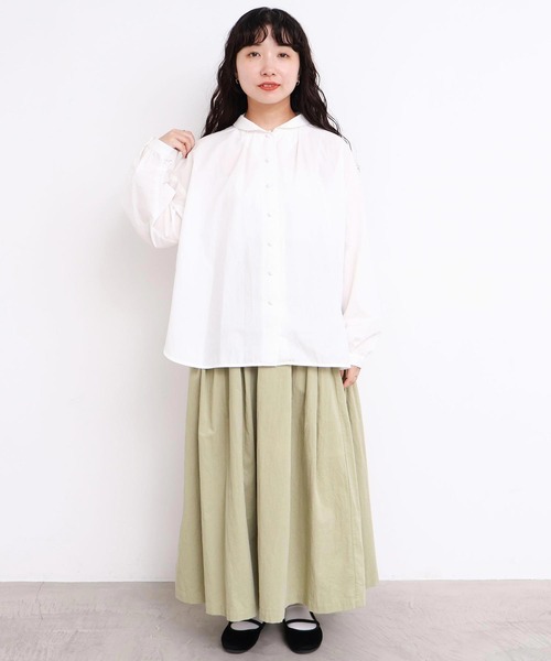 l'atelier du savon（アトリエドサボン）の「50ブロード　ちびえり長袖ブラウス（シャツ/ブラウス・レディース・ブラック/ホワイト・FREE）」の15枚目の写真