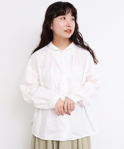 l'atelier du savon（アトリエドサボン）の「50ブロード　ちびえり長袖ブラウス（シャツ/ブラウス・レディース・ブラック/ホワイト・FREE）」の3枚目の写真