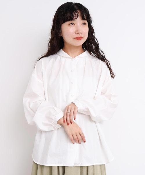 l'atelier du savon（アトリエドサボン）の「50ブロード　ちびえり長袖ブラウス（シャツ/ブラウス・レディース・ブラック/ホワイト・FREE）」の7枚目の写真