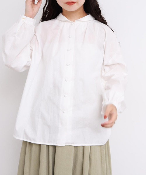 l'atelier du savon（アトリエドサボン）の「50ブロード　ちびえり長袖ブラウス（シャツ/ブラウス・レディース・ブラック/ホワイト・FREE）」の8枚目の写真