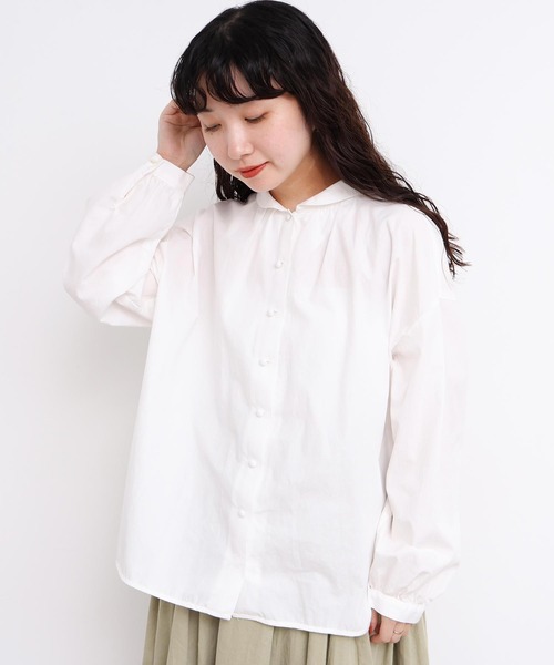 l'atelier du savon（アトリエドサボン）の「50ブロード　ちびえり長袖ブラウス（シャツ/ブラウス・レディース・ブラック/ホワイト・FREE）」の4枚目の写真