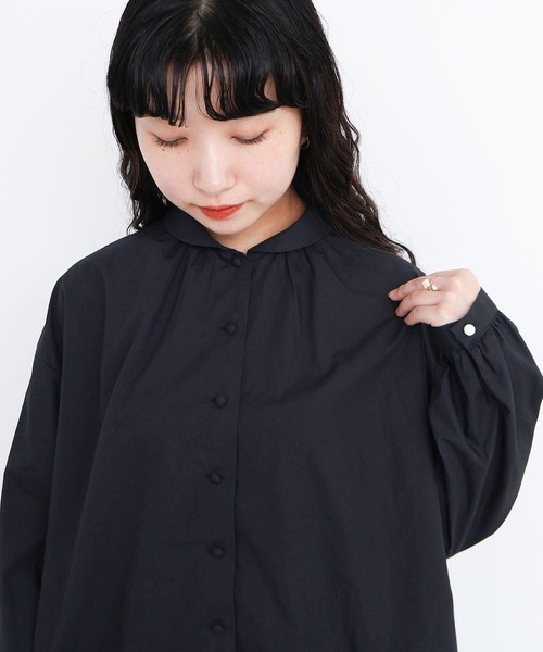 l'atelier du savon（アトリエドサボン）の「50ブロード　ちびえり長袖ブラウス（シャツ/ブラウス・レディース・ブラック/ホワイト・FREE）」の9枚目の写真
