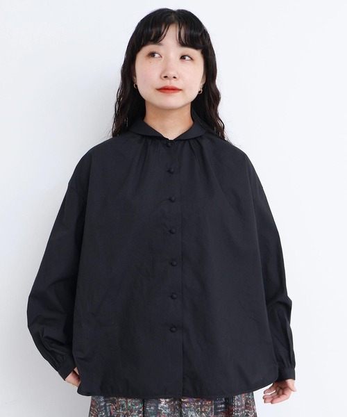l'atelier du savon（アトリエドサボン）の「50ブロード　ちびえり長袖ブラウス（シャツ/ブラウス・レディース・ブラック/ホワイト・FREE）」の10枚目の写真