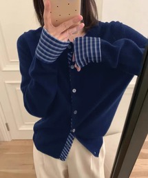 VIBGYOR（ヴィブジョー）の「【lulufa】配色チェックレイヤード風デザイン ニットカーディガン / レイヤード風 配色カーディガン 韓国ファッション Y2K(CZ)（カーディガン/ボレロ）」