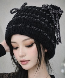 Salong hameu（サロン ハミュー）の「ラメニットねこ耳リボンニットキャップ/ニット帽/ニットワッチ　#バレエコア（ニットキャップ/ビーニー）」