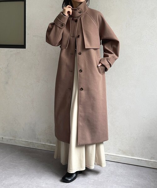Thevon（ゼボン）の「スタンドカラーロングコート（その他アウター・レディース・ブラウン/アイボリー/ブラック・FREE）」の3枚目の写真