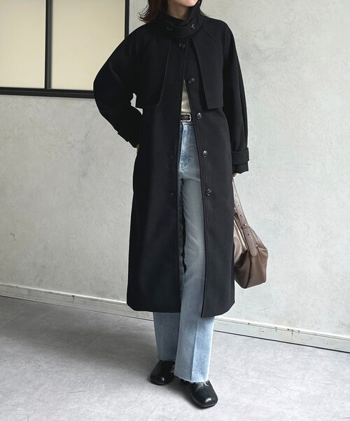 Thevon（ゼボン）の「スタンドカラーロングコート（その他アウター・レディース・ブラウン/アイボリー/ブラック・FREE）」の5枚目の写真