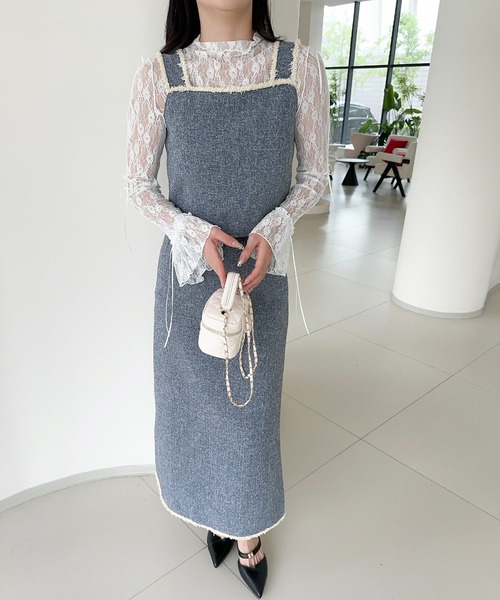 セール】【Jasmine】ツイード調キャミソール＋ロングスカート