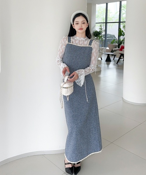 Jasmine Grandiflorum(ジャスミングランディフローラム)の「【Jasmine】ツイード調キャミソール+ロングスカート(セットアップ・レディース・アイボリー/ネイビー・FREE)」の4枚目の写真