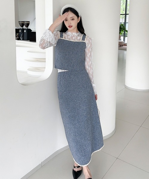 セール】【Jasmine】ツイード調キャミソール＋ロングスカート