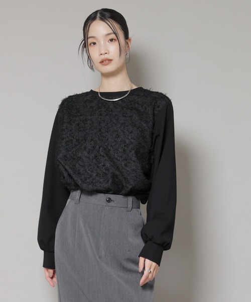 NANO universe（ナノユニバース）の「フロントシャギーコンビカットトップス（Tシャツ/カットソー・レディース・ブラック/クリーム・FREE）」の2枚目の写真