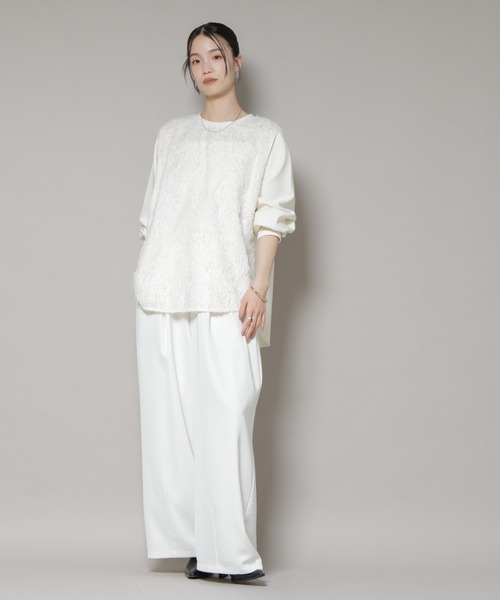 NANO universe（ナノユニバース）の「フロントシャギーコンビカットトップス（Tシャツ/カットソー・レディース・ブラック/クリーム・FREE）」の6枚目の写真