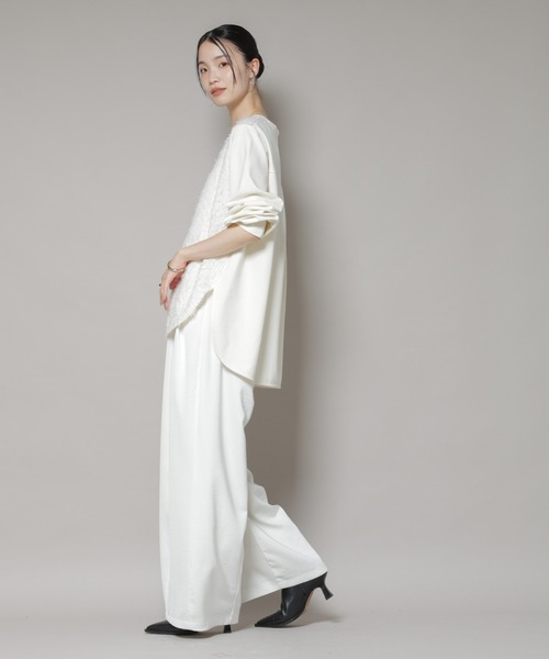 NANO universe（ナノユニバース）の「フロントシャギーコンビカットトップス（Tシャツ/カットソー・レディース・ブラック/クリーム・FREE）」の8枚目の写真