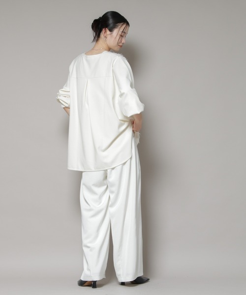 NANO universe（ナノユニバース）の「フロントシャギーコンビカットトップス（Tシャツ/カットソー・レディース・ブラック/クリーム・FREE）」の9枚目の写真