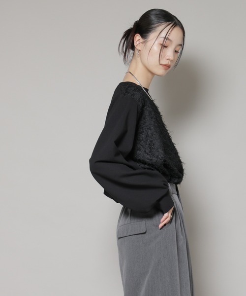 NANO universe（ナノユニバース）の「フロントシャギーコンビカットトップス（Tシャツ/カットソー・レディース・ブラック/クリーム・FREE）」の11枚目の写真