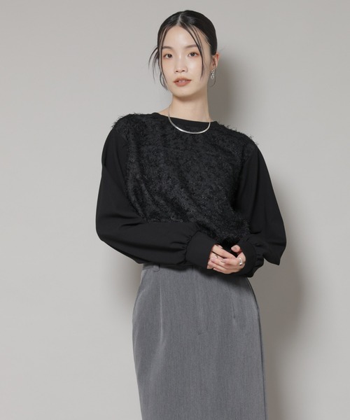 NANO universe（ナノユニバース）の「フロントシャギーコンビカットトップス（Tシャツ/カットソー・レディース・ブラック/クリーム・FREE）」の12枚目の写真