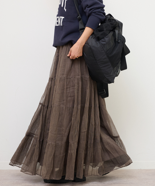 JOURNAL STANDARD relume(ジャーナルスタンダード レリューム)の「シアーチェックティアードイージースカート(スカート・レディース・ブラウン/ホワイト・FREE)」の1枚目の写真