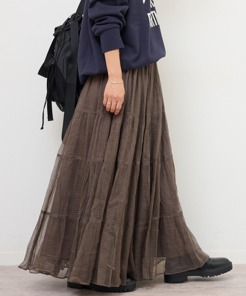 JOURNAL STANDARD relume(ジャーナルスタンダード レリューム)の「シアーチェックティアードイージースカート(スカート・レディース・ブラウン/ホワイト・FREE)」の17枚目の写真