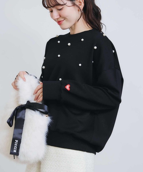PICCIN PERLA（ピッチンペルラ）の「パールプルオーバー（Tシャツ/カットソー・レディース・ブラック/オフホワイト・M）」の2枚目の写真