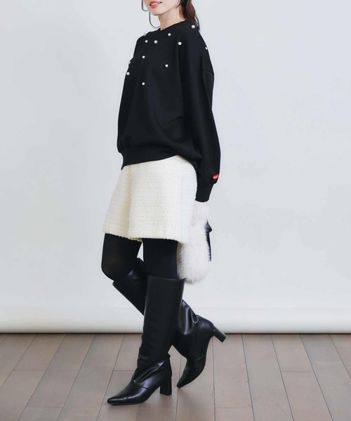 PICCIN PERLA（ピッチンペルラ）の「パールプルオーバー（Tシャツ/カットソー・レディース・ブラック/オフホワイト・M）」の8枚目の写真