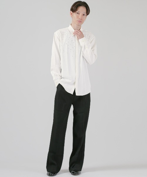 LUXSTYLE（ラグスタイル）の「メタルパールストーン長袖シャツ（シャツ/ブラウス・メンズ・ホワイト/ブラック・L/M）」の4枚目の写真