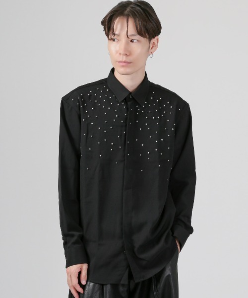 LUXSTYLE（ラグスタイル）の「メタルパールストーン長袖シャツ（シャツ/ブラウス・メンズ・ホワイト/ブラック・L/M）」の5枚目の写真