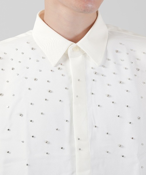 LUXSTYLE（ラグスタイル）の「メタルパールストーン長袖シャツ（シャツ/ブラウス・メンズ・ホワイト/ブラック・L/M）」の7枚目の写真
