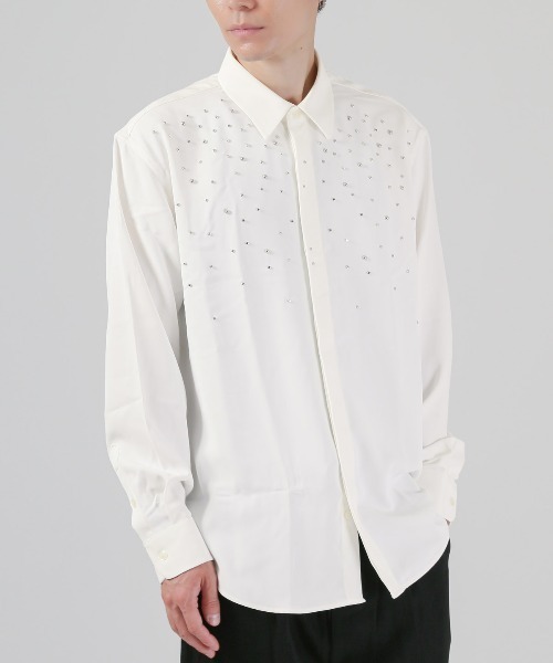 LUXSTYLE（ラグスタイル）の「メタルパールストーン長袖シャツ（シャツ/ブラウス・メンズ・ホワイト/ブラック・L/M）」の13枚目の写真