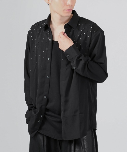 LUXSTYLE（ラグスタイル）の「メタルパールストーン長袖シャツ（シャツ/ブラウス・メンズ・ホワイト/ブラック・L/M）」の14枚目の写真