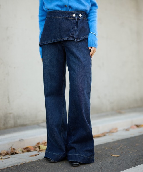 LAULEN（ローレン）の「skirt layered flare denim pants /スカートレイヤードフレアデニムパンツ（デニムパンツ・レディース・ネイビー/ブルー・S/M）」の2枚目の写真