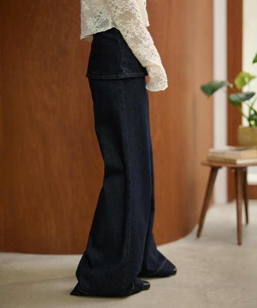 LAULEN（ローレン）の「skirt layered flare denim pants /スカートレイヤードフレアデニムパンツ（デニムパンツ・レディース・ネイビー/ブルー・S/M）」の3枚目の写真
